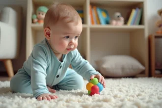 Bebe garçon curieux jouant avec un jouet coloré