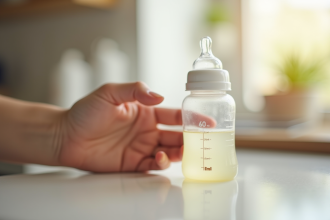 Main d'un parent tenant un biberon bébé de 40 ml