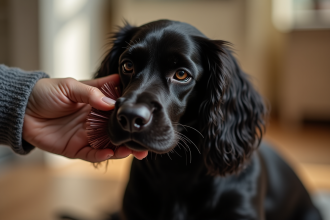 Cocker spaniel noir brossé dans la lumière naturelle
