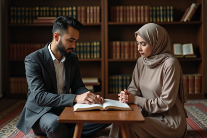 Jeune couple musulman en méditation dans un salon