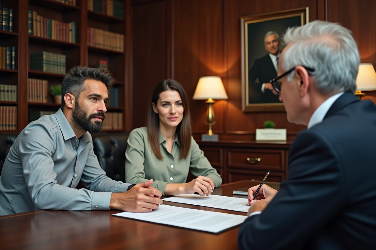 Couple rencontrant un notaire pour préparer un dossier d'adoption simple