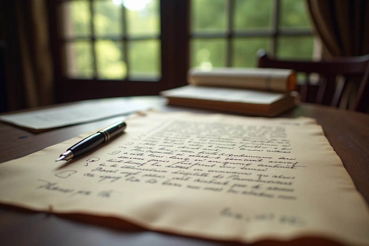 Gros plan sur un testament olographe manuscrit avec corrections et liste de plusieurs légataires