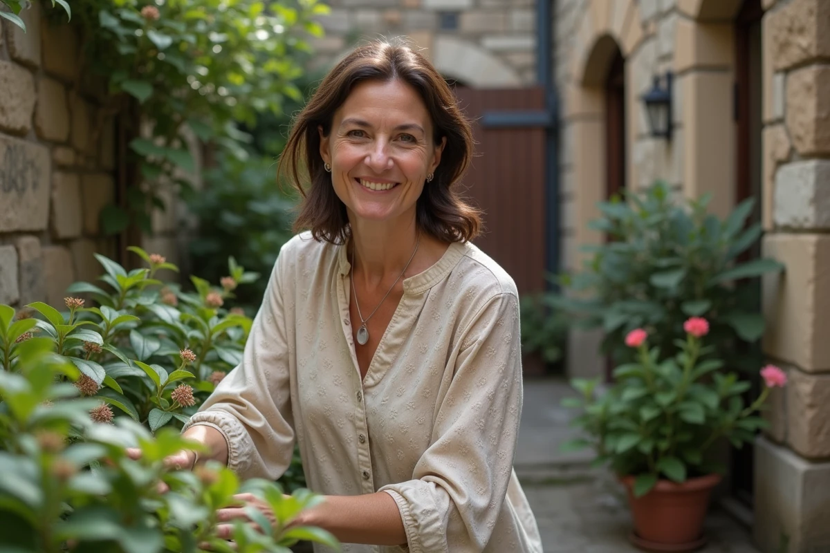 Femme plantant des fleurs dans un jardin extérieur