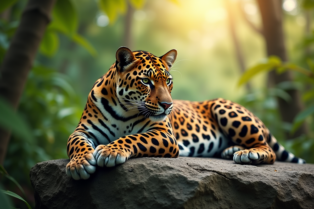 Jaguar majestueux reposant dans la forêt tropicale