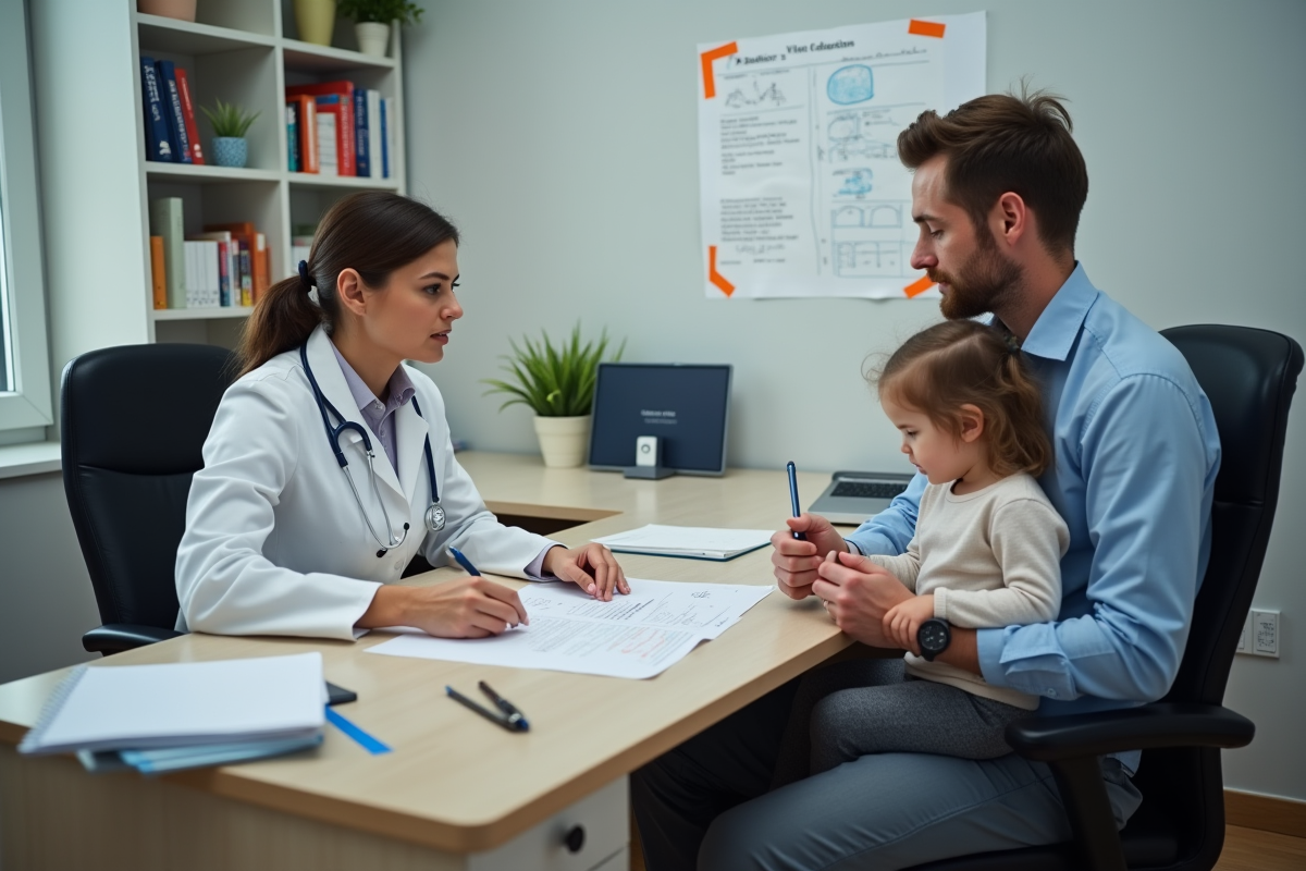 Pediatre avec famille lors d