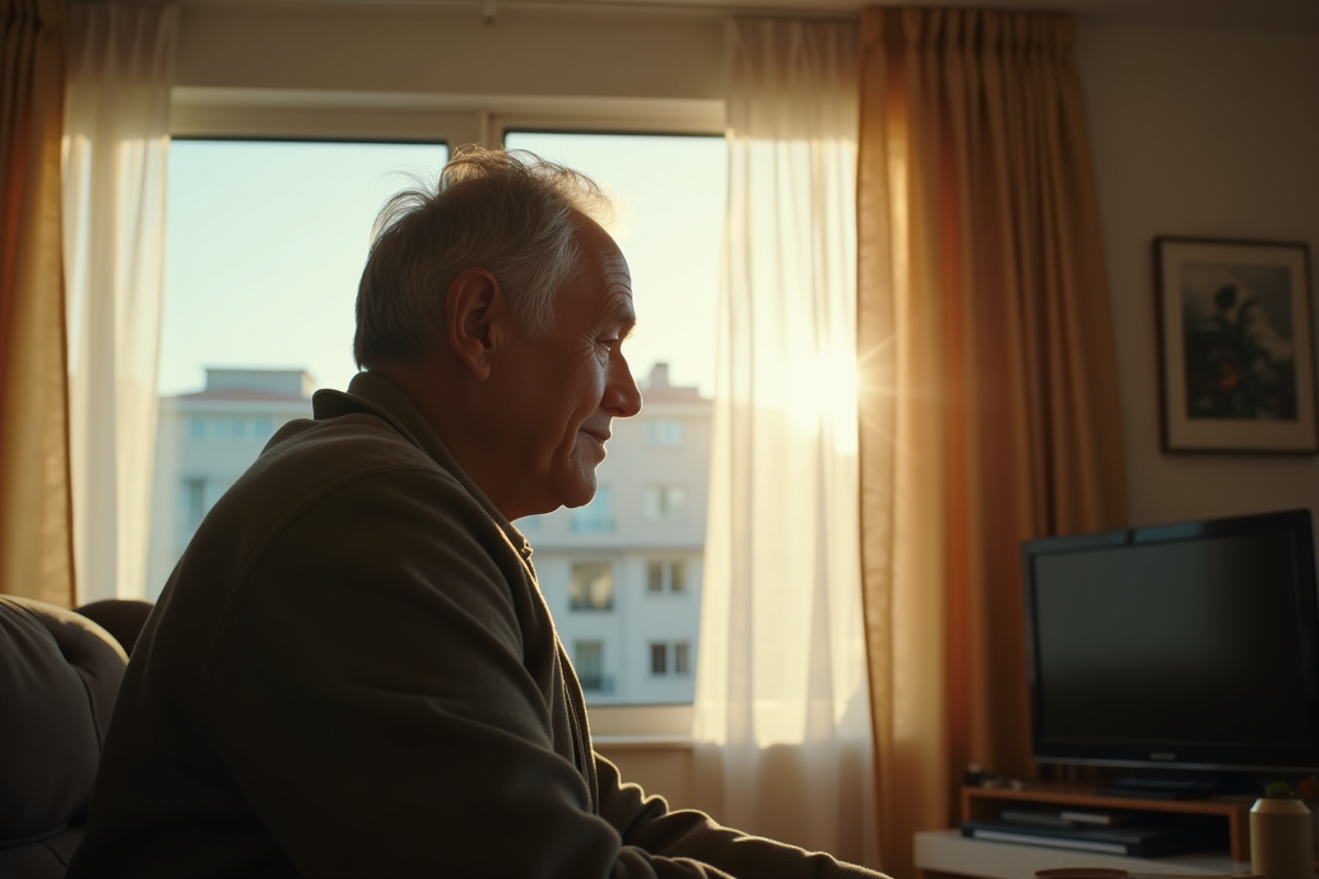 Personne seule regardant par la fenetre en reflection
