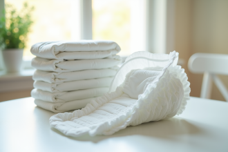 Pile de couches de nuit absorbantes sur une table blanche
