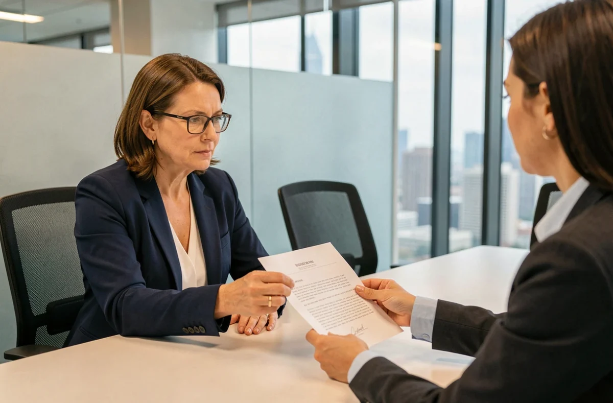 Responsable RH recevant et lisant une lettre de renouvellement de congé parental ou de retour anticipé d'un employé